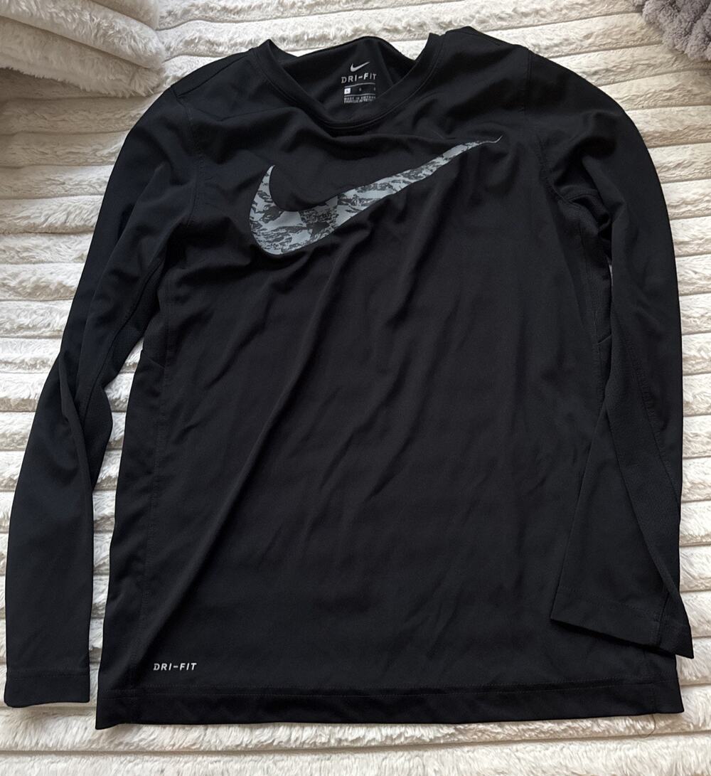 Nike Dri-Fit Youth Large Long Sleeve Black Camo Swoosh